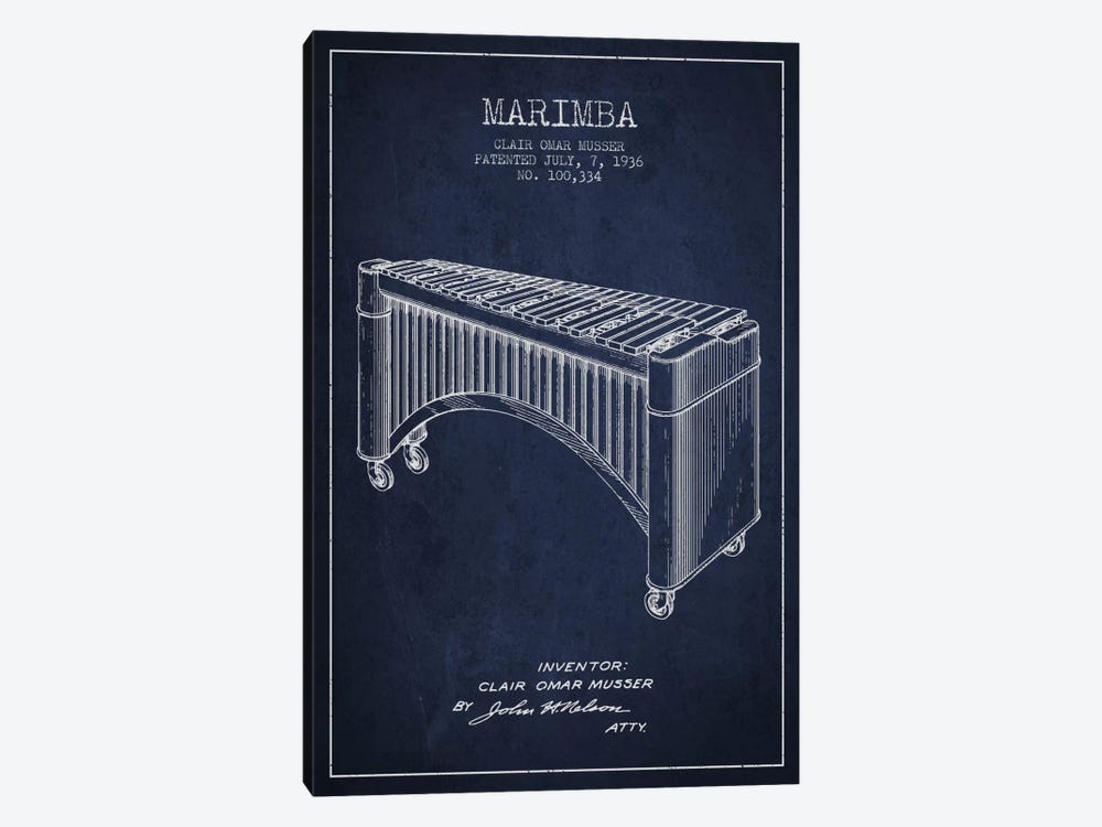 Marimba Navy Blue Patent Blueprint by Aged Pixel 1-piece Canvas Art