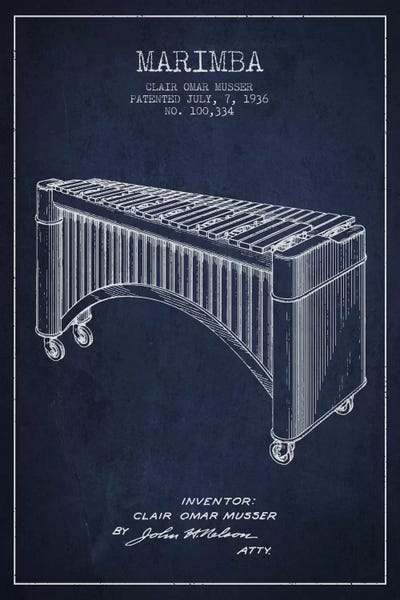 Music Blueprints: Marimba Navy Blue Patent Blueprint by Aged Pixel