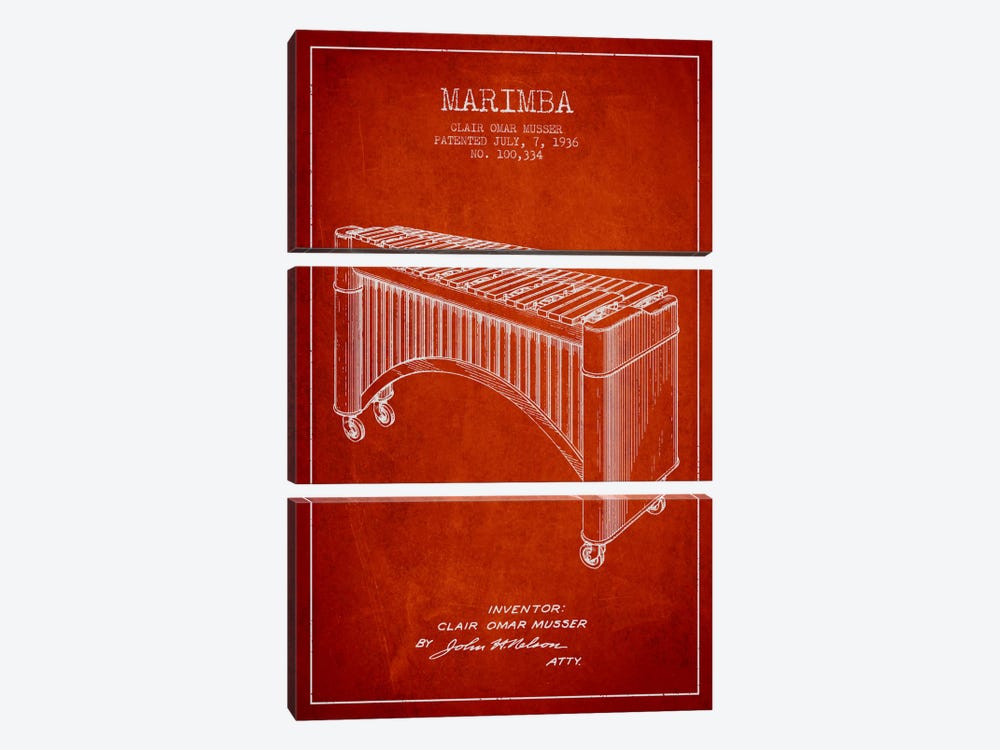 Marimba Red Patent Blueprint by Aged Pixel 3-piece Canvas Art Print