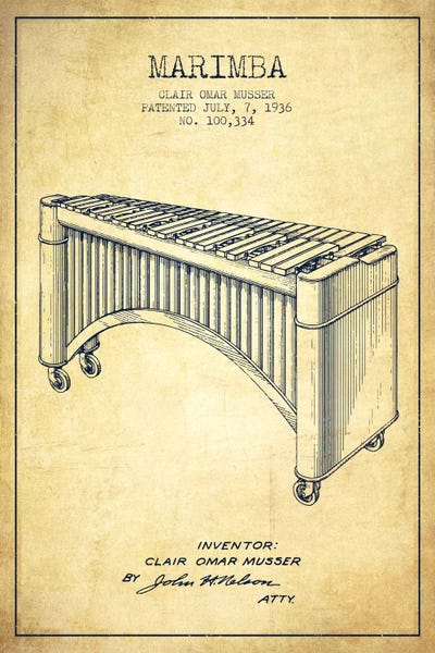 Marimba Vintage Patent Blueprint by Aged Pixel metal wall art