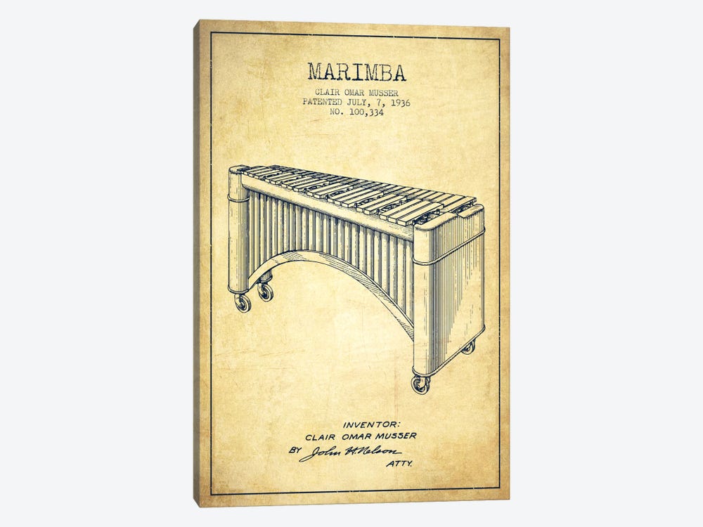 Marimba Vintage Patent Blueprint by Aged Pixel 1-piece Canvas Art