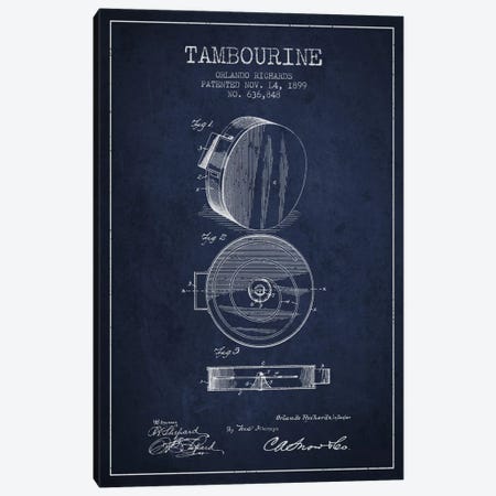 Tambourine Navy Blue Patent Blueprint Canvas Print #ADP1096} by Aged Pixel Canvas Artwork