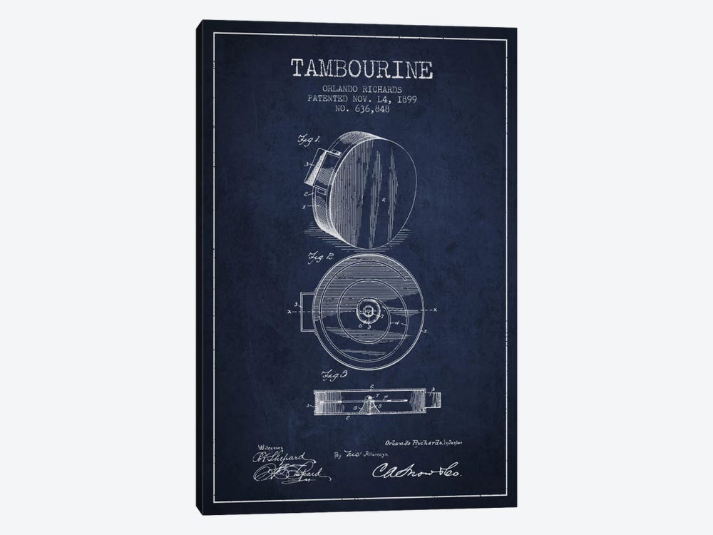 Tambourine Navy Blue Patent Blueprint by Aged Pixel 1-piece Canvas Art Print