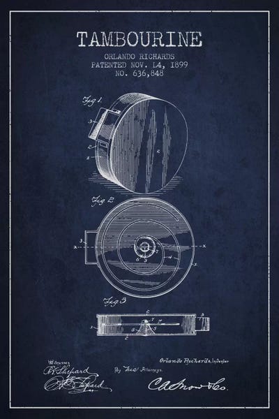 Music Blueprints: Tambourine Navy Blue Patent Blueprint by Aged Pixel