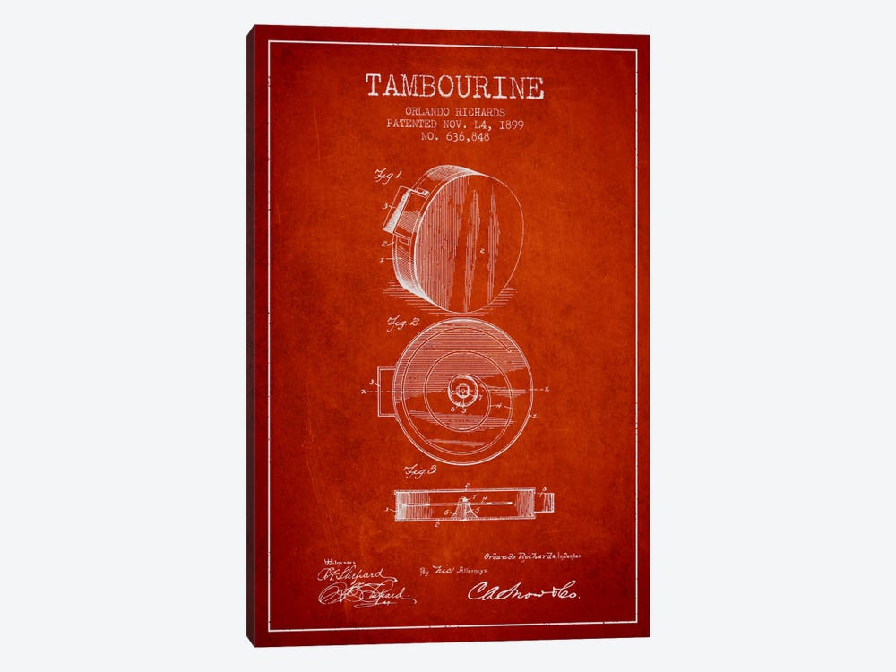 Tambourine Red Patent Blueprint by Aged Pixel 1-piece Canvas Artwork