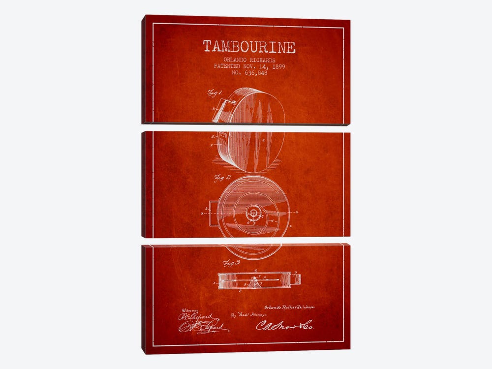 Tambourine Red Patent Blueprint by Aged Pixel 3-piece Canvas Art