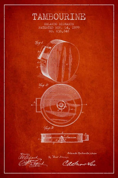 Music Blueprints: Tambourine Red Patent Blueprint by Aged Pixel