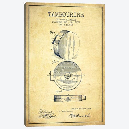 Tambourine Vintage Patent Blueprint Canvas Print #ADP1098} by Aged Pixel Canvas Art Print