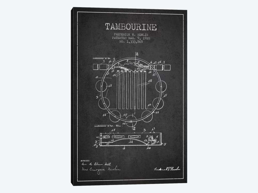Tambourine Charcoal Patent Blueprint by Aged Pixel 1-piece Canvas Wall Art