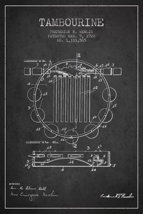 Tambourine Charcoal Patent Blueprint