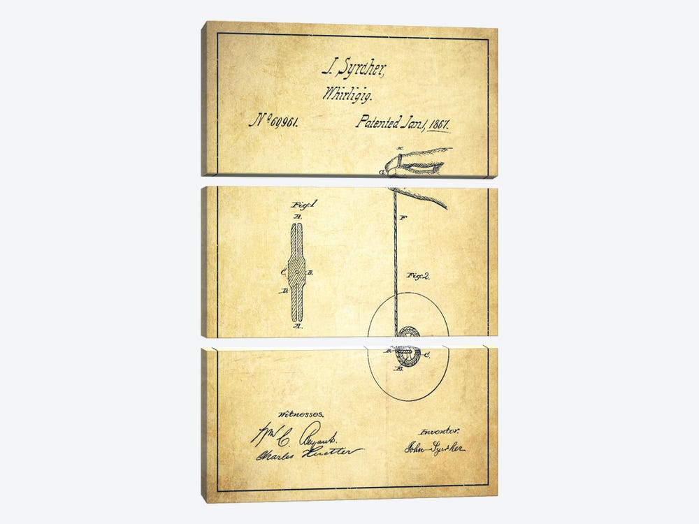 Yoyo Vintage Patent Blueprint by Aged Pixel 3-piece Art Print
