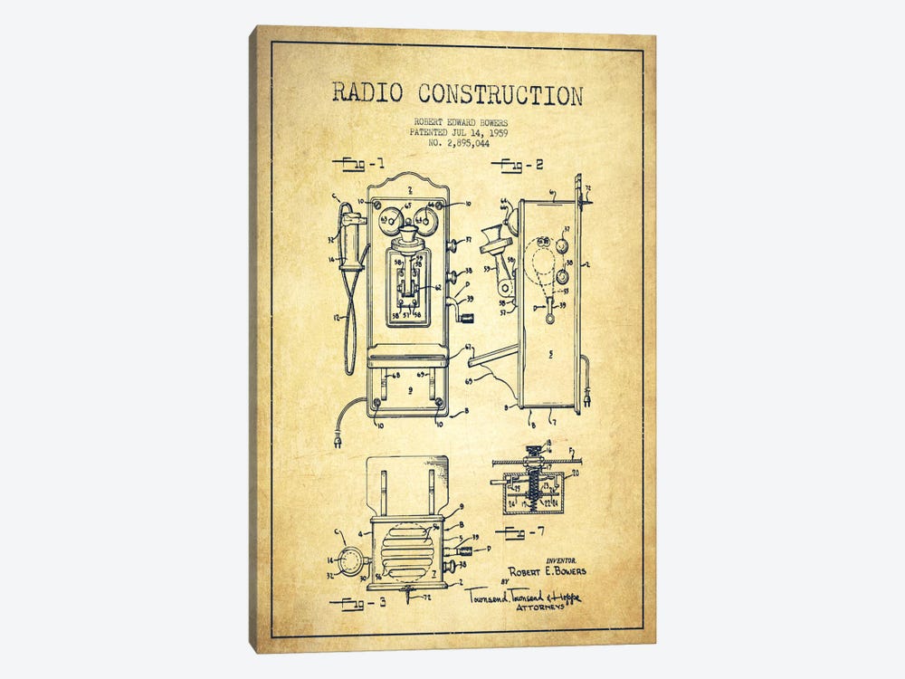 Bowers Radio Vintage Patent Blueprint by Aged Pixel 1-piece Canvas Art