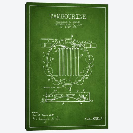 Tambourine Green Patent Blueprint Canvas Print #ADP1100} by Aged Pixel Canvas Print