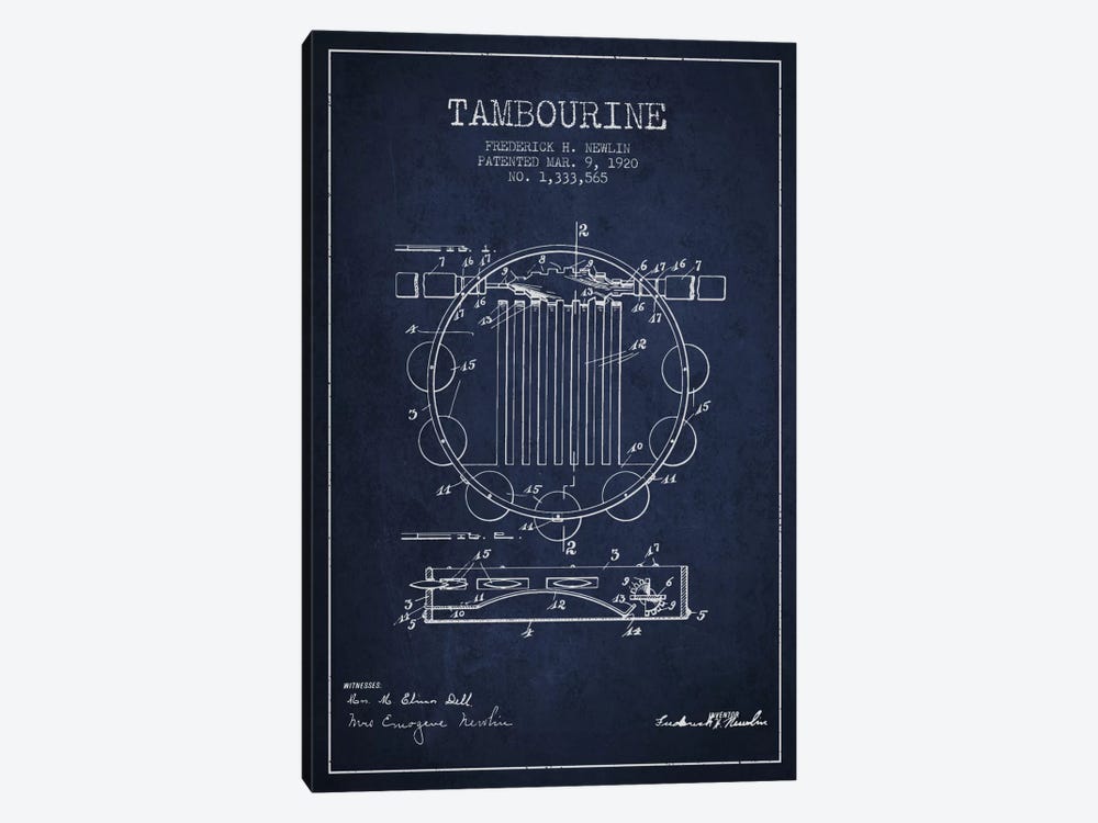 Tambourine Navy Blue Patent Blueprint by Aged Pixel 1-piece Canvas Art