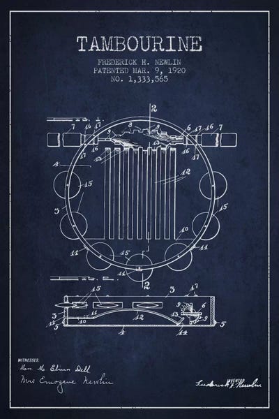 Music Blueprints: Tambourine Navy Blue Patent Blueprint by Aged Pixel