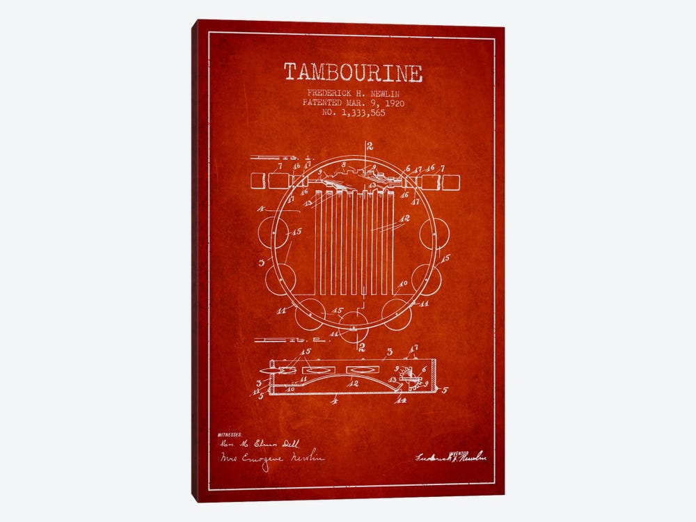 Tambourine Red Patent Blueprint by Aged Pixel 1-piece Canvas Print