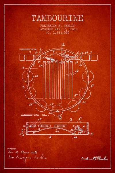 Music Blueprints: Tambourine Red Patent Blueprint by Aged Pixel