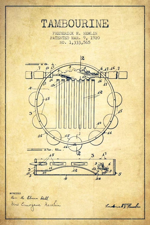 Tambourine Vintage Patent Blueprint