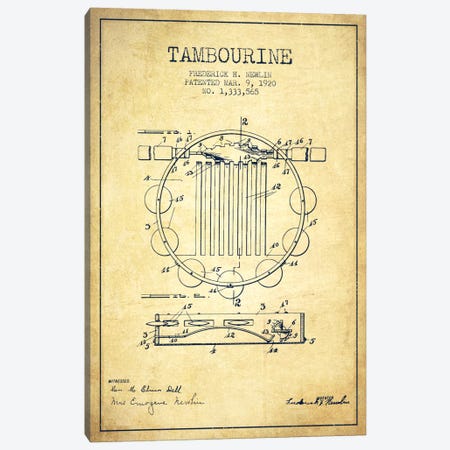 Tambourine Vintage Patent Blueprint Canvas Print #ADP1103} by Aged Pixel Canvas Print