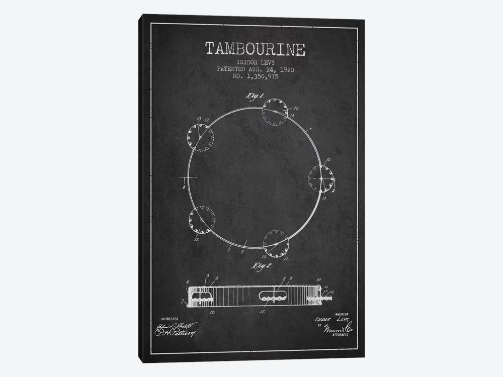 Tambourine Charcoal Patent Blueprint by Aged Pixel 1-piece Canvas Art Print