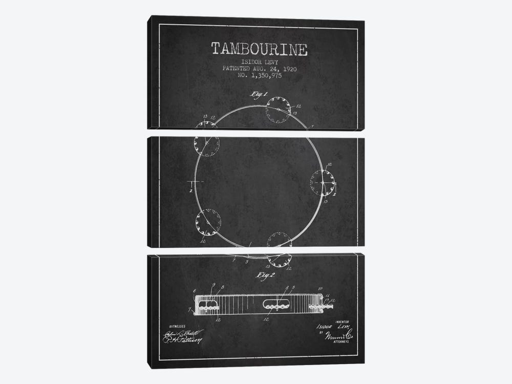 Tambourine Charcoal Patent Blueprint by Aged Pixel 3-piece Canvas Print