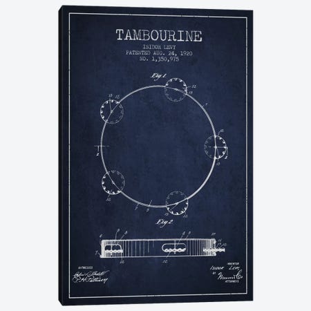 Tambourine Navy Blue Patent Blueprint Canvas Print #ADP1106} by Aged Pixel Canvas Wall Art