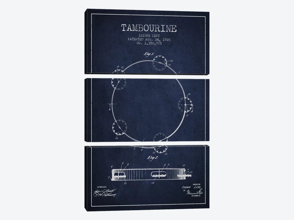 Tambourine Navy Blue Patent Blueprint by Aged Pixel 3-piece Canvas Art Print