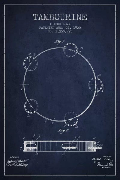 Music Blueprints: Tambourine Navy Blue Patent Blueprint by Aged Pixel