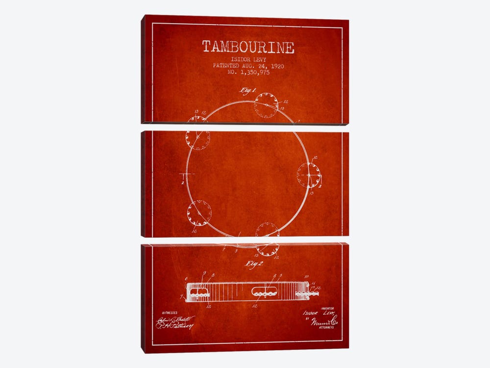 Tambourine Red Patent Blueprint by Aged Pixel 3-piece Canvas Wall Art