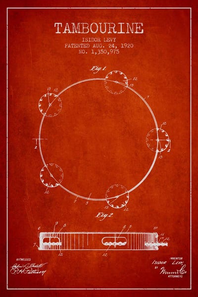 Music Blueprints: Tambourine Red Patent Blueprint by Aged Pixel