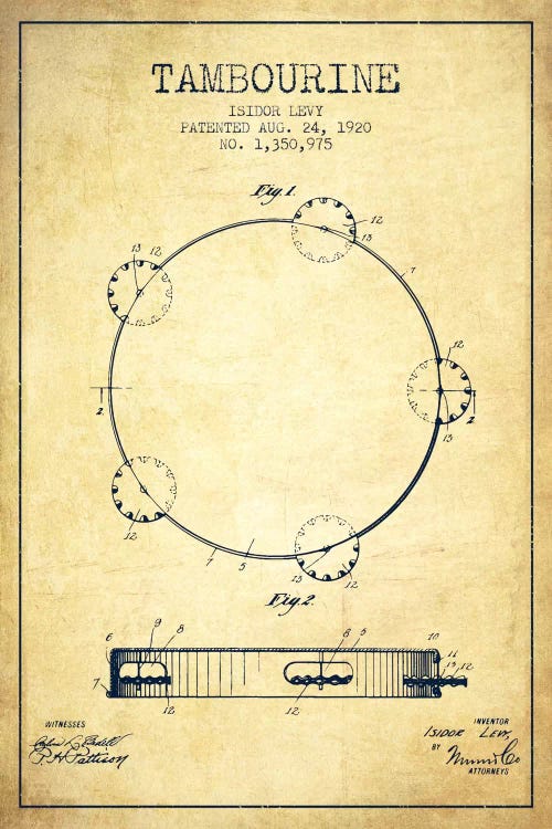 Tambourine Vintage Patent Blueprint by Aged Pixel wall art