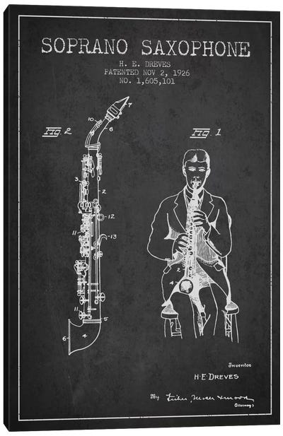 Soprano Sax Charcoal Patent Blueprint Canvas Art Print - Aged Pixel: Music