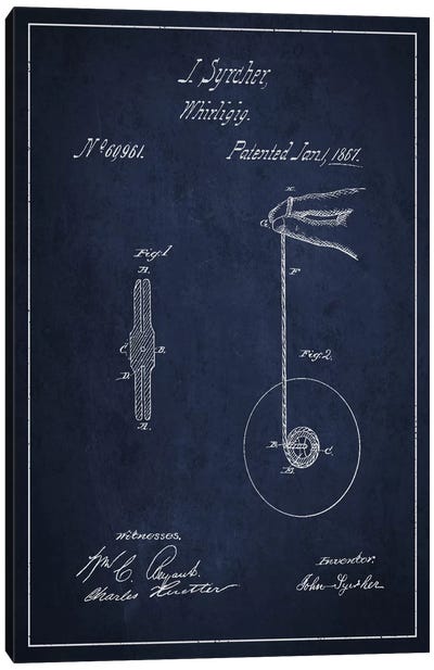 Yoyo Navy Blue Patent Blueprint Canvas Art Print - Blueprints & Patent Sketches