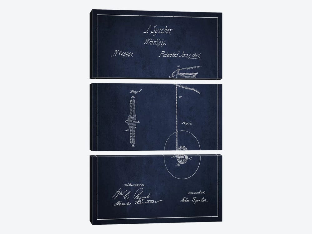 Yoyo Navy Blue Patent Blueprint by Aged Pixel 3-piece Canvas Print