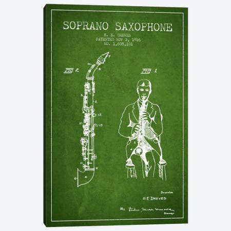 Soprano Sax Green Patent Blueprint Canvas Print #ADP1110} by Aged Pixel Canvas Artwork