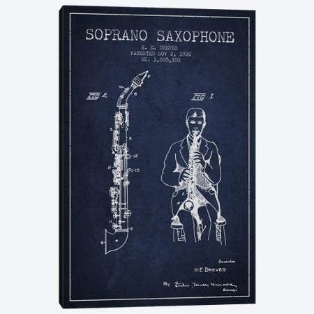 Soprano Sax Navy Blue Patent Blueprint Canvas Print #ADP1111} by Aged Pixel Canvas Artwork