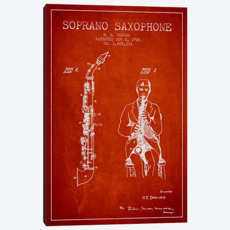 Soprano Sax Red Patent Blueprint Canvas Print #ADP1112} by Aged Pixel Canvas Artwork