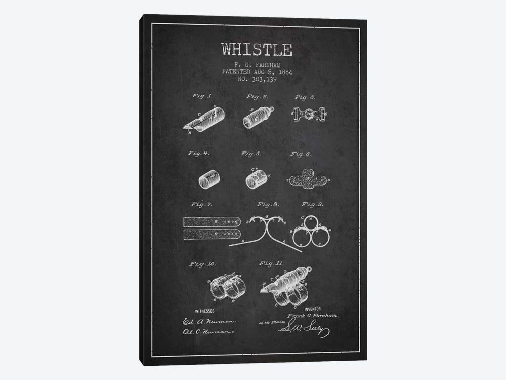 Whistle 1 Charcoal Patent Blueprint by Aged Pixel 1-piece Canvas Artwork