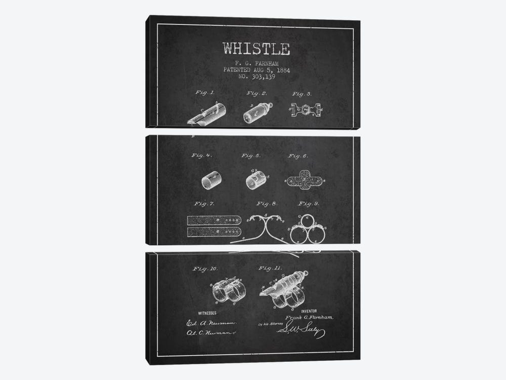 Whistle 1 Charcoal Patent Blueprint by Aged Pixel 3-piece Canvas Wall Art