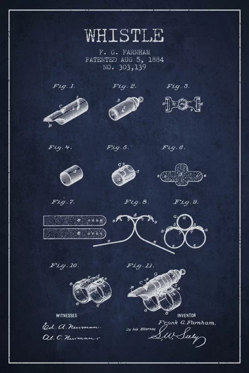 Whistle Navy Blue Patent Blueprint by Aged Pixel wall art