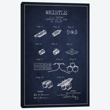 Whistle Navy Blue Patent Blueprint Canvas Print #ADP1116} by Aged Pixel Canvas Art Print