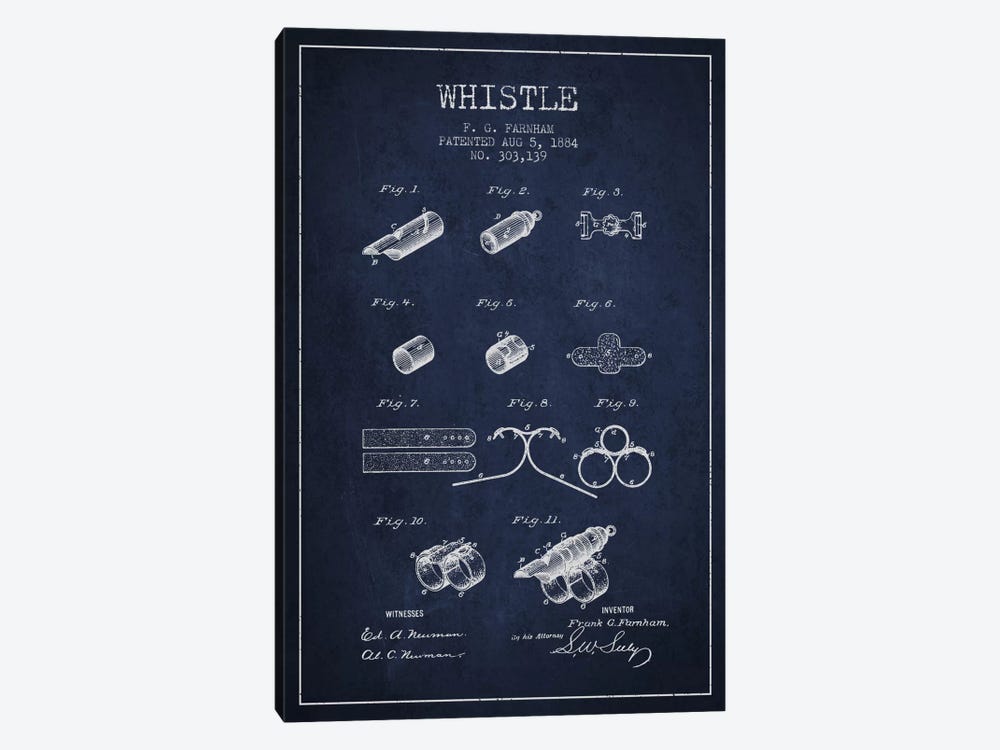 Whistle Navy Blue Patent Blueprint by Aged Pixel 1-piece Canvas Wall Art