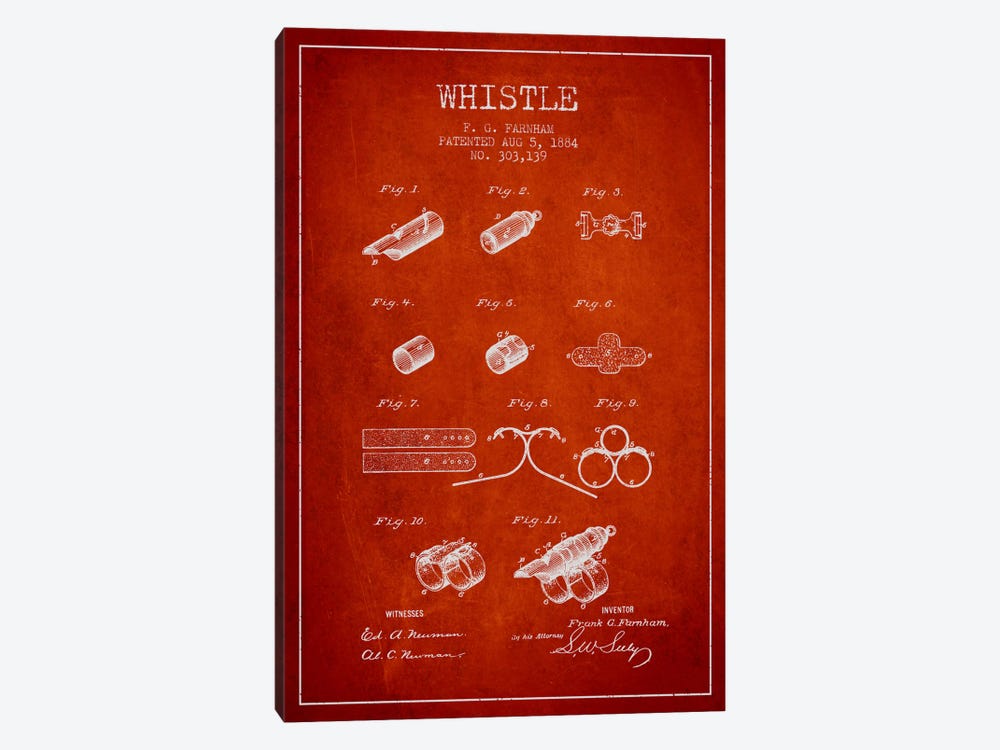 Whistle 1 Red Patent Blueprint by Aged Pixel 1-piece Art Print