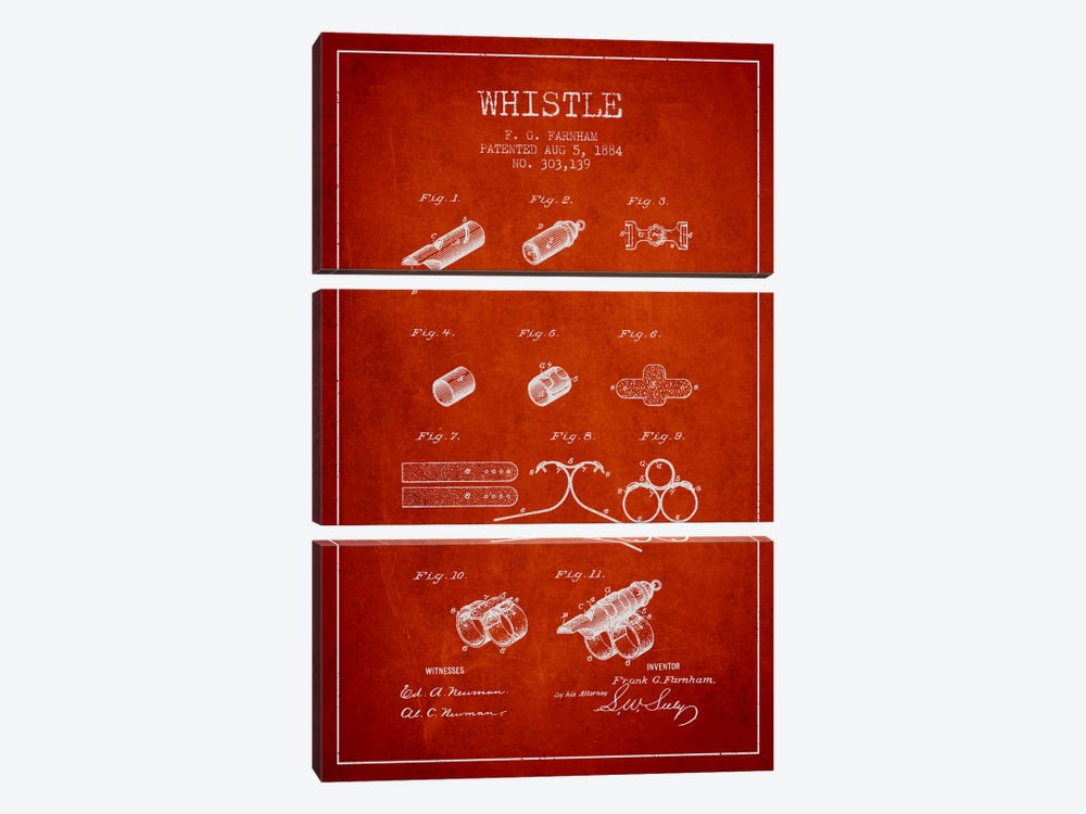 Whistle 1 Red Patent Blueprint by Aged Pixel 3-piece Art Print