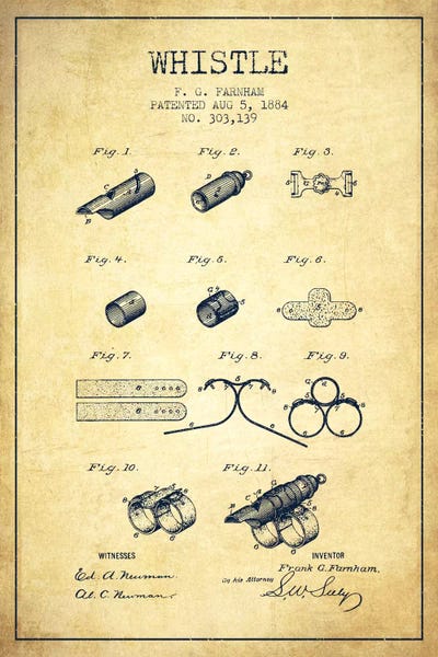 Whistle 1 Vintage Patent Blueprint by Aged Pixel canvas print