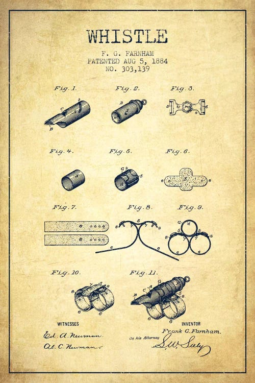 Whistle 1 Vintage Patent Blueprint by Aged Pixel wall art