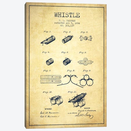 Whistle 1 Vintage Patent Blueprint Canvas Print #ADP1118} by Aged Pixel Canvas Wall Art
