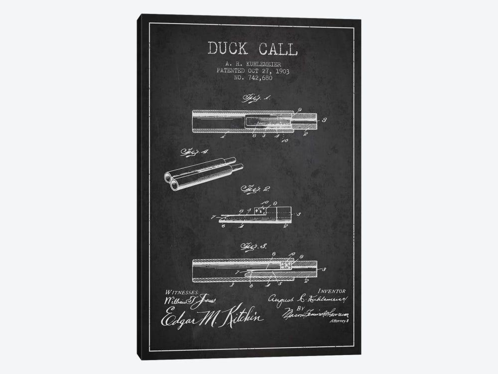Duck Call Charcoal Patent Blueprint by Aged Pixel 1-piece Art Print