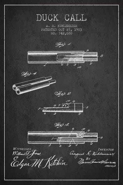 Hunting: Duck Call Charcoal Patent Blueprint by Aged Pixel
