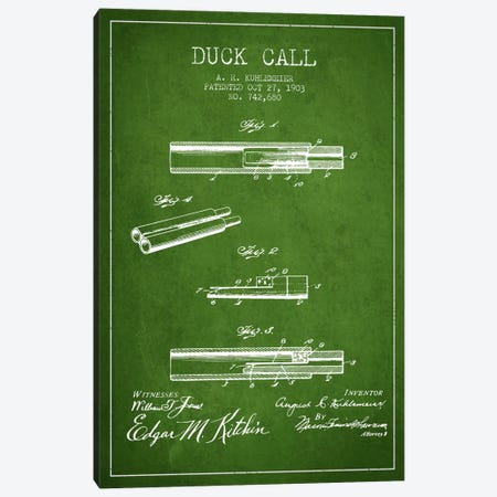 Duck Call Green Patent Blueprint Canvas Print #ADP1120} by Aged Pixel Canvas Print